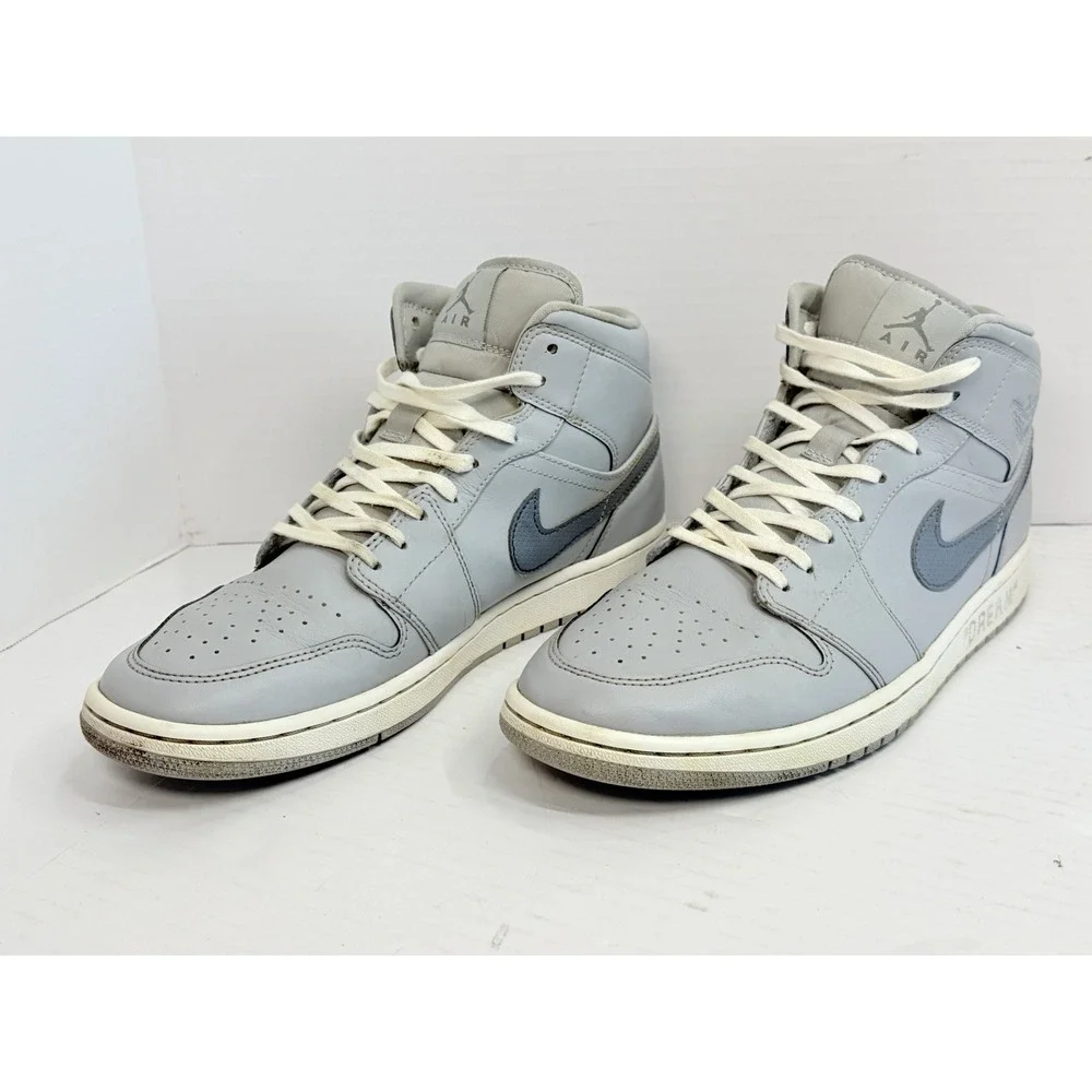 Nike Air Jordan 1 Mid Wolf Grey Armory Navy Men's 10.5 554724-033 Sneakers